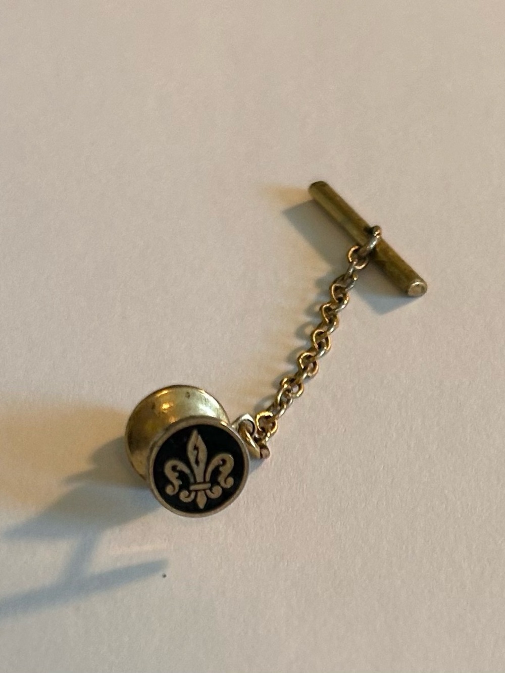 Gold tone Vintage Fleur-de-Lis Tie-tack with Black Enamel Accent